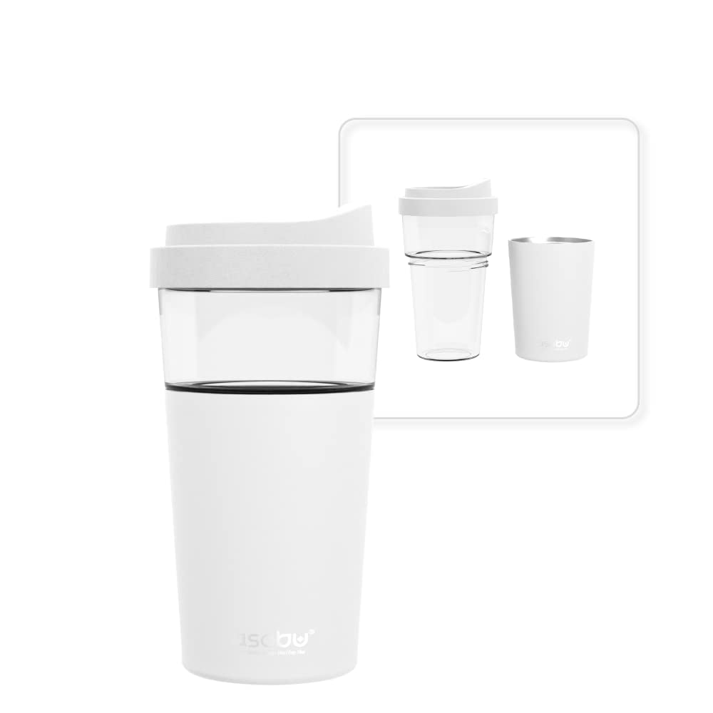 asobu Extra Large Travel Explorer Tumbler for Hot and Cold with Stainless Steel Removable Coffee Mug Sleeve - Straw and Flip Open Sip Spout, 34 oz / 25 oz (Basil Green)