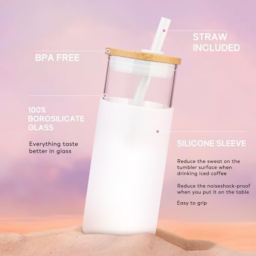 Tronco 20 oz Glass Tumbler with Lids and Straws, Reusable Iced Coffee Cups