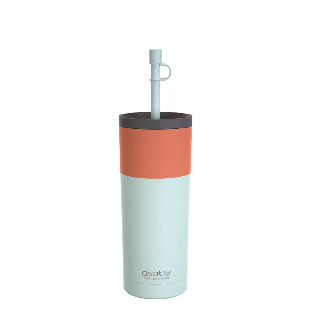 asobu Ocean Stainless Steel Tumbler with Flexible Straw Lid | Insulated Water Bottle for Ice Coffee, Cold Brew | Flip Open Lid for Hot Tea and Coffee | Reusable Travel Cup 27 Ounce (Mint)