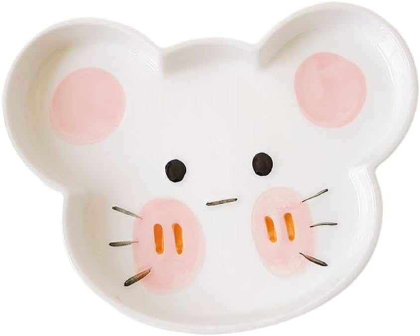 Cartoon Cute Dessert Plate Salad Fruit Home Hand-Painted Underglaze Animal Breakfast Ceramic Dinner Snack Ice Cream Soup Pasta (Mouse)