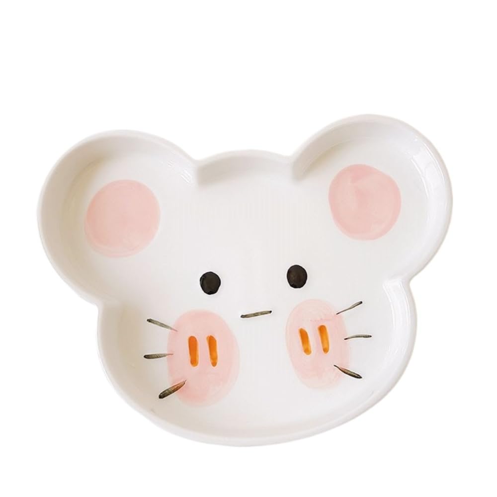 Cartoon Cute Dessert Plate Salad Fruit Home Hand-Painted Underglaze Animal Breakfast Ceramic Dinner Snack Ice Cream Soup Pasta (Mouse)