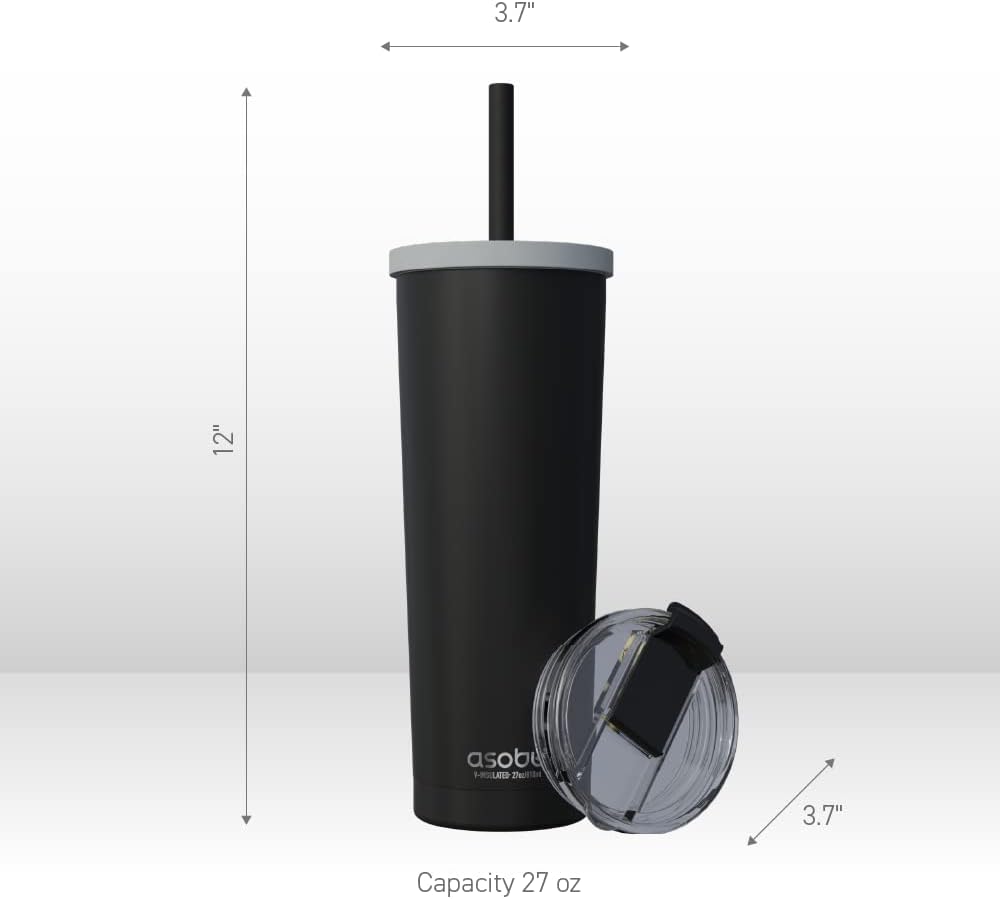 asobu Ocean Stainless Steel Tumbler with Flexible Straw Lid | Insulated Water Bottle for Ice Coffee, Cold Brew | Flip Open Lid for Hot Tea and Coffee | Reusable Travel Cup 27 Ounce (Mint)