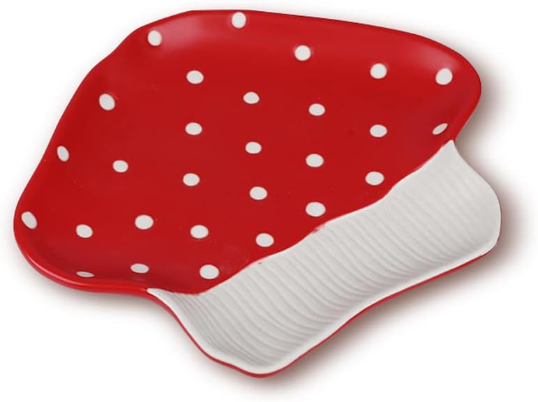 Mushroom Ceramic Tray, Rectangle 14 in Double Handle Dessert Appetizer Baking Dishes, Cute Steak Dinner Plates, Decorative Plate with Cute Squirrels. Novel Christmas Cutlery Gifts.