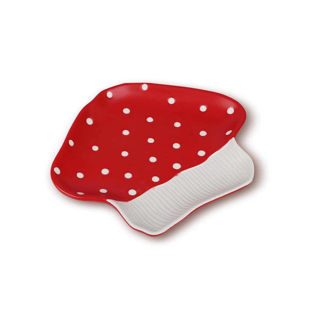 Mushroom Ceramic Tray, Rectangle 14 in Double Handle Dessert Appetizer Baking Dishes, Cute Steak Dinner Plates, Decorative Plate with Cute Squirrels. Novel Christmas Cutlery Gifts.
