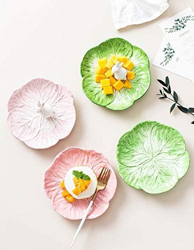 7.5 Inches Cabbage Series Cartoon Ceramic Dinner Plate(Set of 2)-Pink/Green