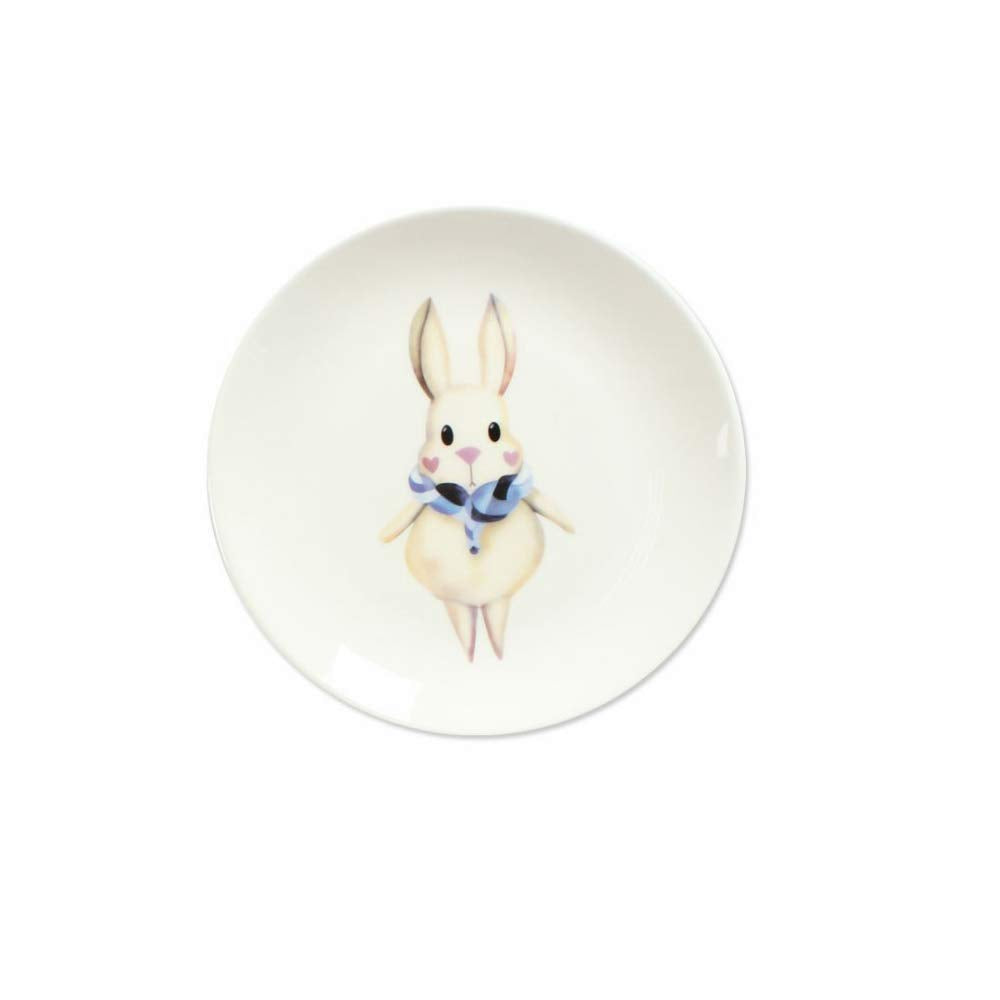Shining Cute Rabbit Cartoon Ceramic Rectangle 7.9 Inch Round Dinner Plates Set Salad Dessert Bread Fruit Plate Serving Dish (Rabbit Rectangle)