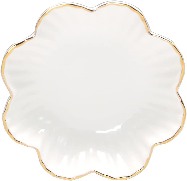 Porcelain Serving Dish,Ceramics Flower Relish Tray with Metallic Rim, 8inch