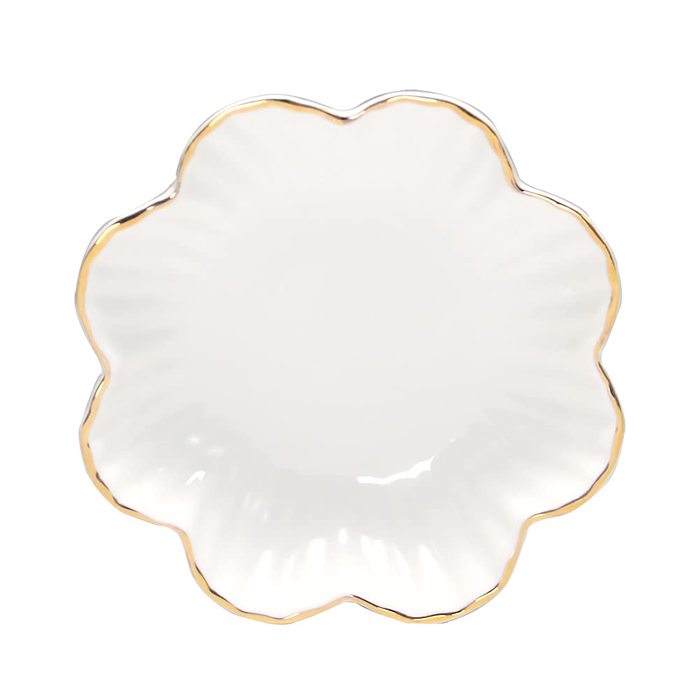 Porcelain Serving Dish,Ceramics Flower Relish Tray with Metallic Rim, 8inch