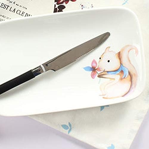 Shining Cute Rabbit Cartoon Ceramic Rectangle 7.9 Inch Round Dinner Plates Set Salad Dessert Bread Fruit Plate Serving Dish (Rabbit Rectangle)