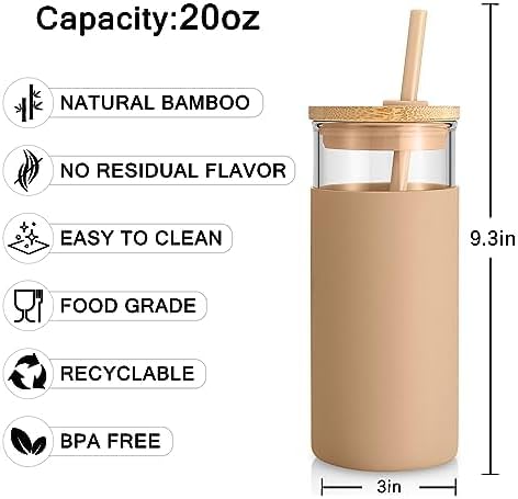 Tronco 20 oz Glass Tumbler with Lids and Straws, Reusable Iced Coffee Cups