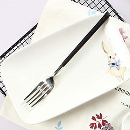 Shining Cute Rabbit Cartoon Ceramic Rectangle 7.9 Inch Round Dinner Plates Set Salad Dessert Bread Fruit Plate Serving Dish (Rabbit Rectangle)