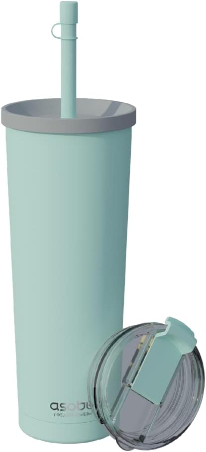 asobu Ocean Stainless Steel Tumbler with Flexible Straw Lid | Insulated Water Bottle for Ice Coffee, Cold Brew | Flip Open Lid for Hot Tea and Coffee | Reusable Travel Cup 27 Ounce (Mint)