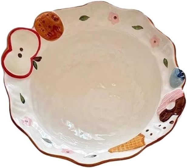 Cartoon Relief Underglaze Color Ceramic Tableware Set Seasoning Dish Rice Bowl Noodle Salad Pasta Soup Deep Plate (9-Inch Salad Bowl)