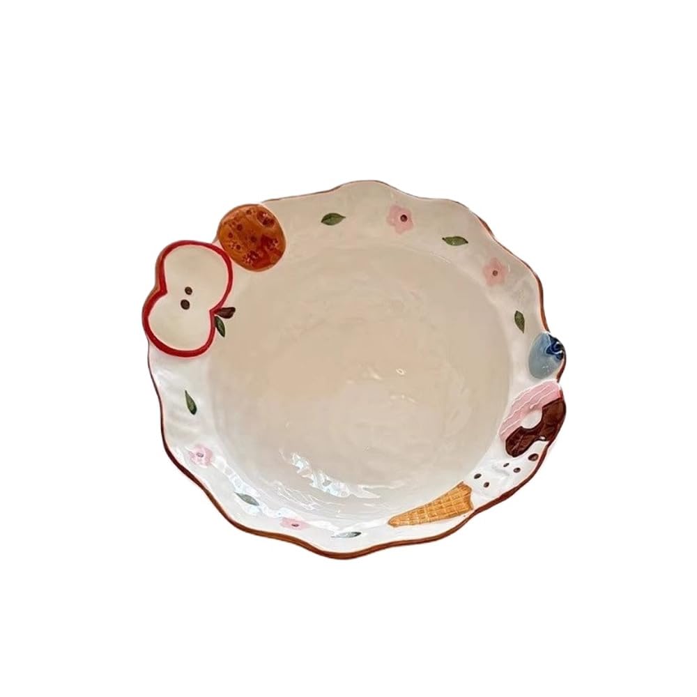 Cartoon Relief Underglaze Color Ceramic Tableware Set Seasoning Dish Rice Bowl Noodle Salad Pasta Soup Deep Plate (9-Inch Salad Bowl)
