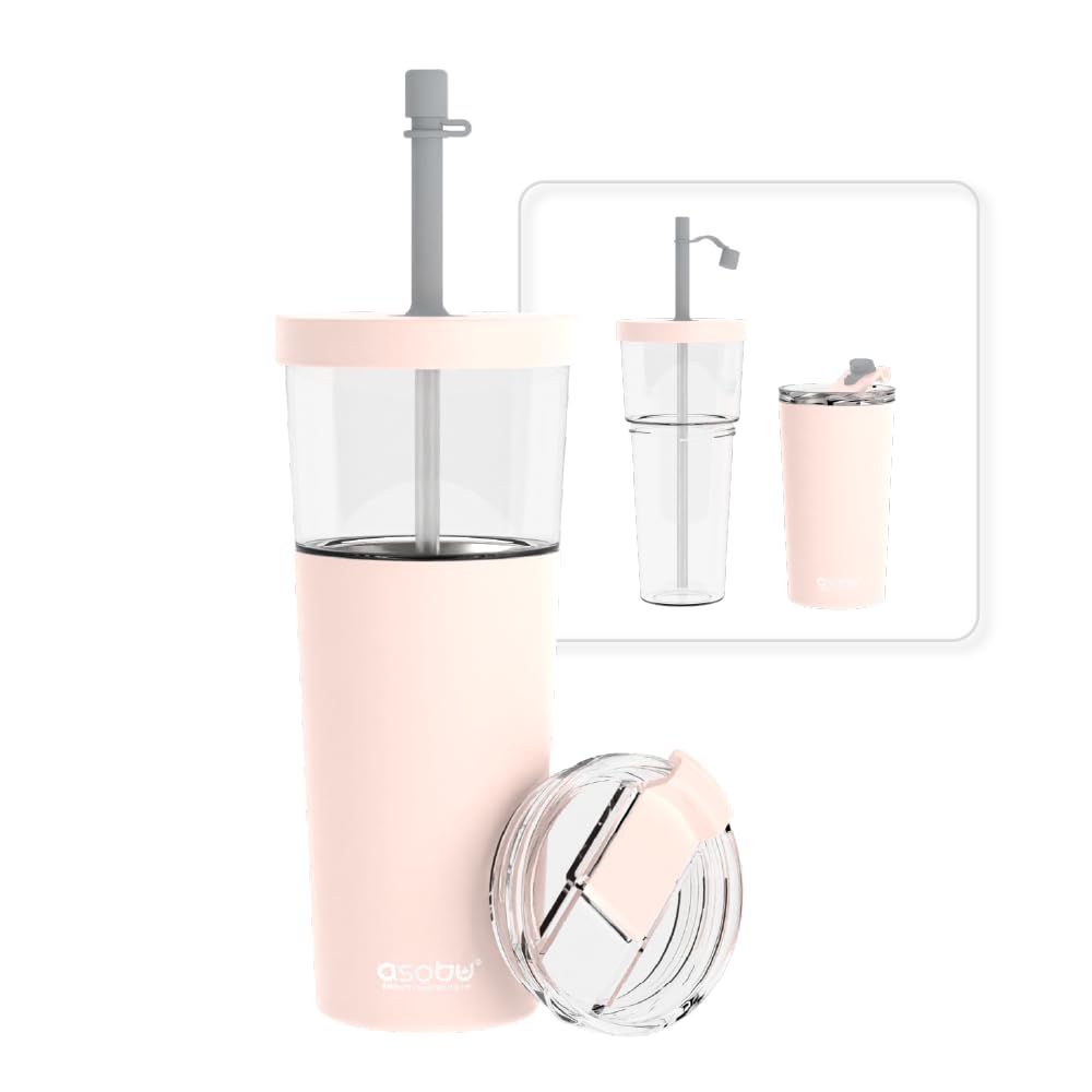 asobu Ocean Stainless Steel Tumbler with Flexible Straw Lid | Insulated Water Bottle for Ice Coffee, Cold Brew | Flip Open Lid for Hot Tea and Coffee | Reusable Travel Cup 27 Ounce (Mint)