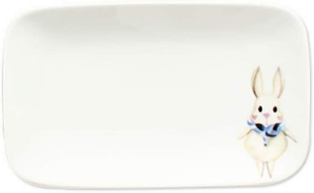 Shining Cute Rabbit Cartoon Ceramic Rectangle 7.9 Inch Round Dinner Plates Set Salad Dessert Bread Fruit Plate Serving Dish (Rabbit Rectangle)