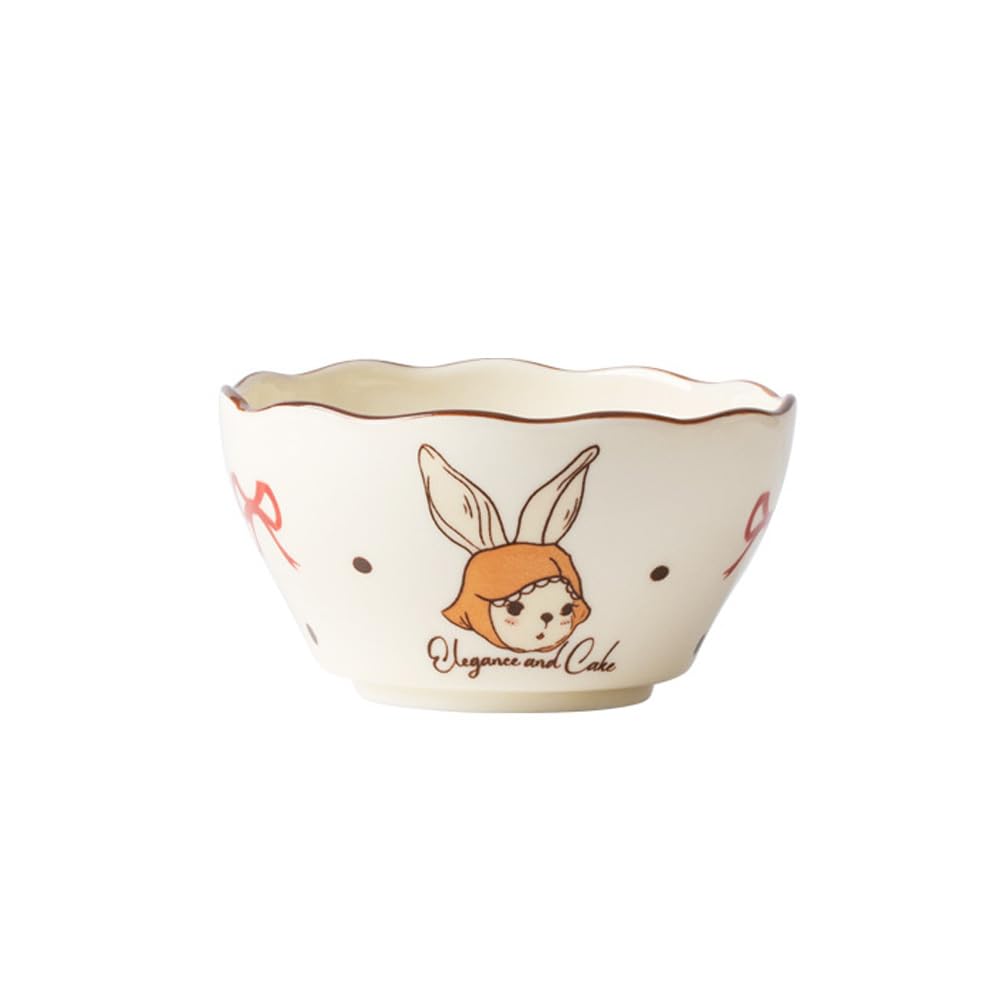 Ceramic Tableware Pasta Plate Bowl and Cup Combination Household Cartoon Cute Set Dinner Snack Breakfast Dessert Bird's Nest Salad Fruit Ice Cream Soup(8.5" Pan-Cake)