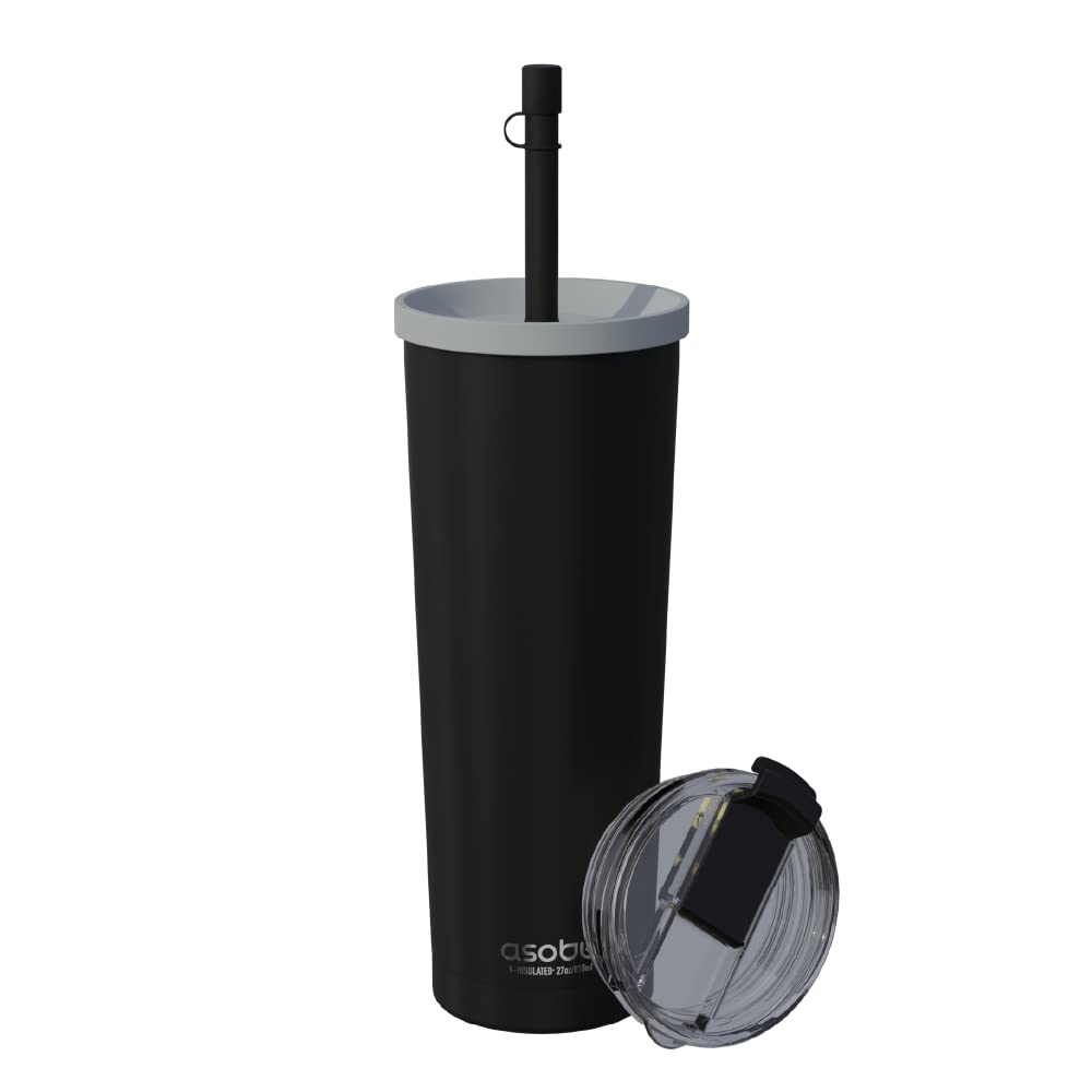 asobu Ocean Stainless Steel Tumbler with Flexible Straw Lid | Insulated Water Bottle for Ice Coffee, Cold Brew | Flip Open Lid for Hot Tea and Coffee | Reusable Travel Cup 27 Ounce (Mint)