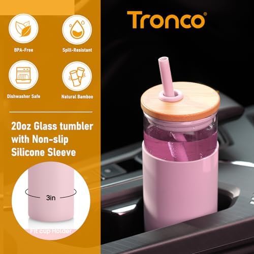 Tronco 20 oz Glass Tumbler with Lids and Straws, Reusable Iced Coffee Cups