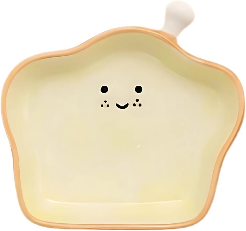 Ceramic Toast-Shaped Mini Dip Plate - Cute Appetizer Dish for Sushi, Dips, Condiments & Party Snacks - Oven & Dishwasher Safe (3.7" L x 3.5" W)