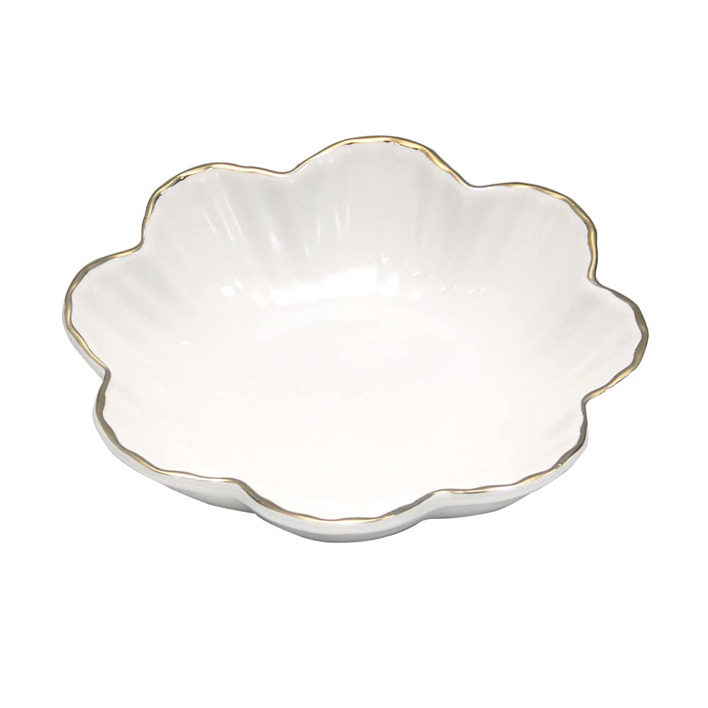 Porcelain Serving Dish,Ceramics Flower Relish Tray with Metallic Rim, 8inch