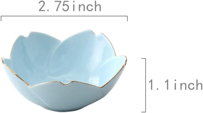 Japanese Style Soy Sauce Dishes set of 6, Cherry Blossom Porcelain Sauce Dish Seasoning Dish Sushi Soy Dipping Bowl Dessert Bowl Appetizer Plates Serving Dish for Kitchen Home (Blue)
