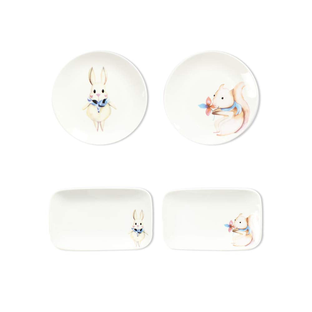 Shining Cute Rabbit Cartoon Ceramic Rectangle 7.9 Inch Round Dinner Plates Set Salad Dessert Bread Fruit Plate Serving Dish (Rabbit Rectangle)