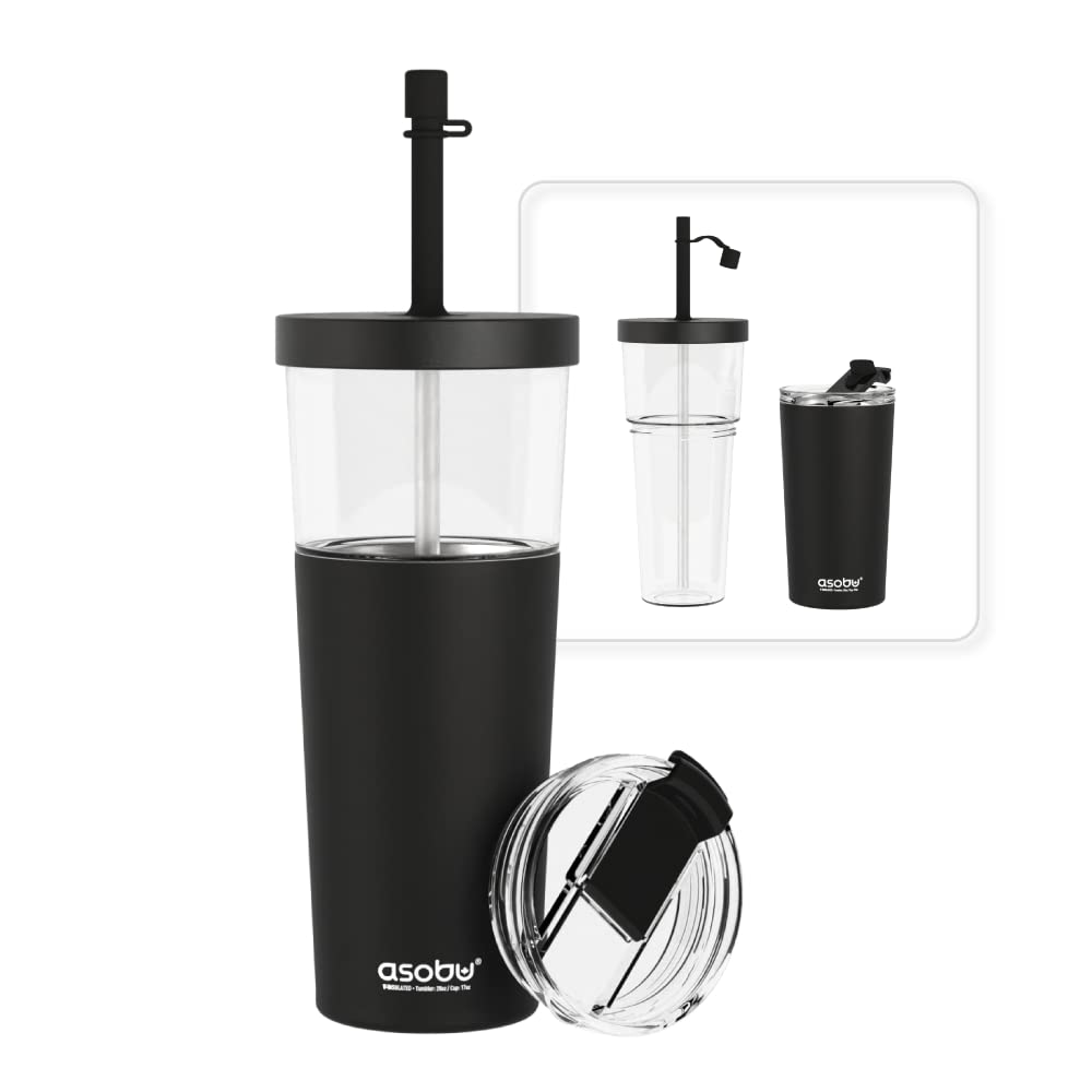 asobu Ocean Stainless Steel Tumbler with Flexible Straw Lid | Insulated Water Bottle for Ice Coffee, Cold Brew | Flip Open Lid for Hot Tea and Coffee | Reusable Travel Cup 27 Ounce (Mint)