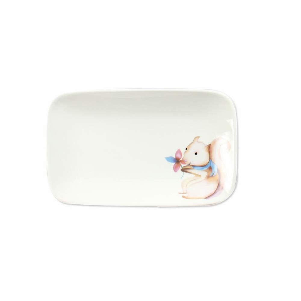 Shining Cute Rabbit Cartoon Ceramic Rectangle 7.9 Inch Round Dinner Plates Set Salad Dessert Bread Fruit Plate Serving Dish (Rabbit Rectangle)