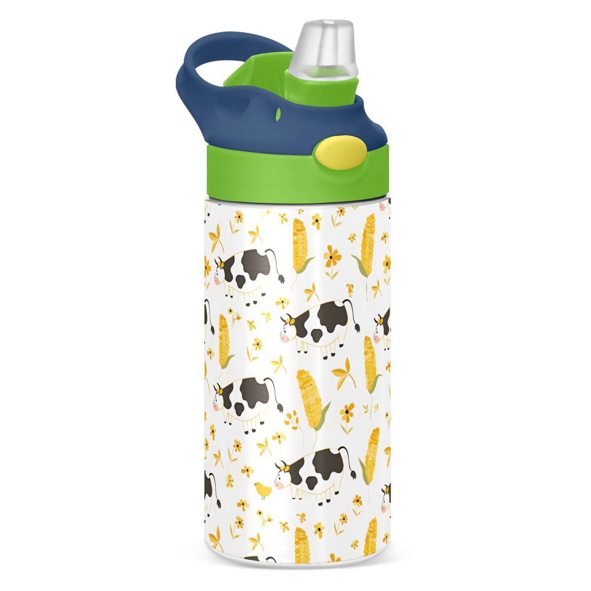 ALAZA Zebra Cartoon Blue Kids Water Bottles Insulated Stainless Steel Tumbler Travel Cup Lids Straw Double Walled Leakproof 12 OZ for Boys Girls