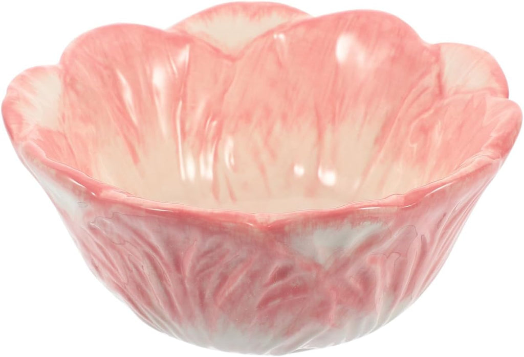DECHOUS Cabbage Serving Bowl: Pink Ceramic Lettuce Salad Mixing Bowl for Serving Salad, Pasta, Candy, Fruit - Ideal for Restaurant, Home, Parties, Entertaining - 5.9 Inch