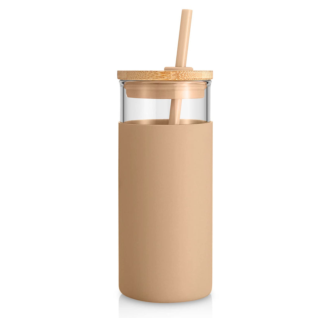 Tronco 20 oz Glass Tumbler with Lids and Straws, Reusable Iced Coffee Cups