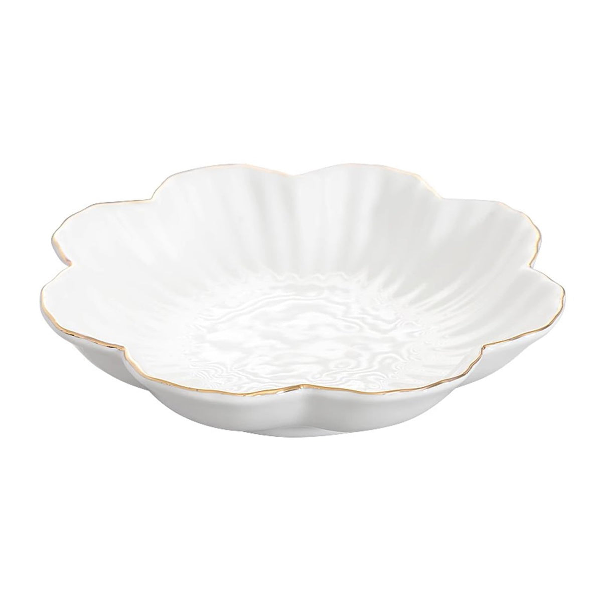 Porcelain Serving Dish,Ceramics Flower Relish Tray with Metallic Rim, 8inch