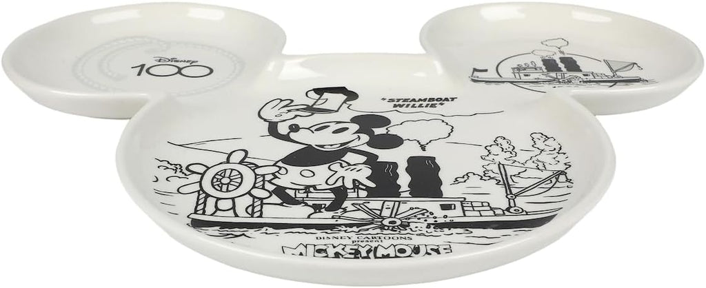 Bioworld Disney 100 Steamboat Willie Artwork Mickey Mouse Shaped 12 White Tray Plate