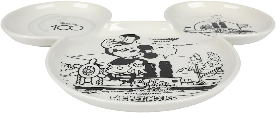 Bioworld Disney 100 Steamboat Willie Artwork Mickey Mouse Shaped 12 White Tray Plate