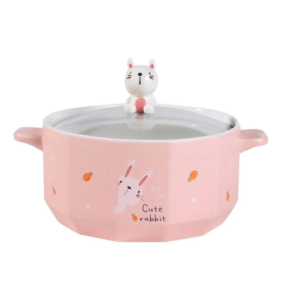 Urban Tokyo Whimsical Characters Porcelain Ramen Noodle Bowl with Glass Lid 30 fl oz Bowl With Side Handles For Udong, Pho, Tomyum Ramen Noodle Soup (Rabbit)