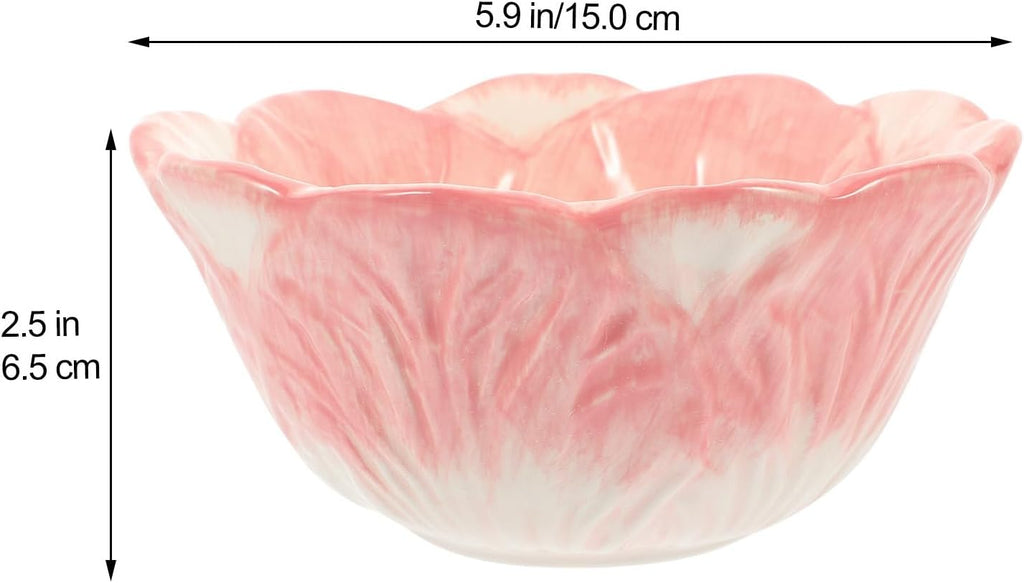 DECHOUS Cabbage Serving Bowl: Pink Ceramic Lettuce Salad Mixing Bowl for Serving Salad, Pasta, Candy, Fruit - Ideal for Restaurant, Home, Parties, Entertaining - 5.9 Inch