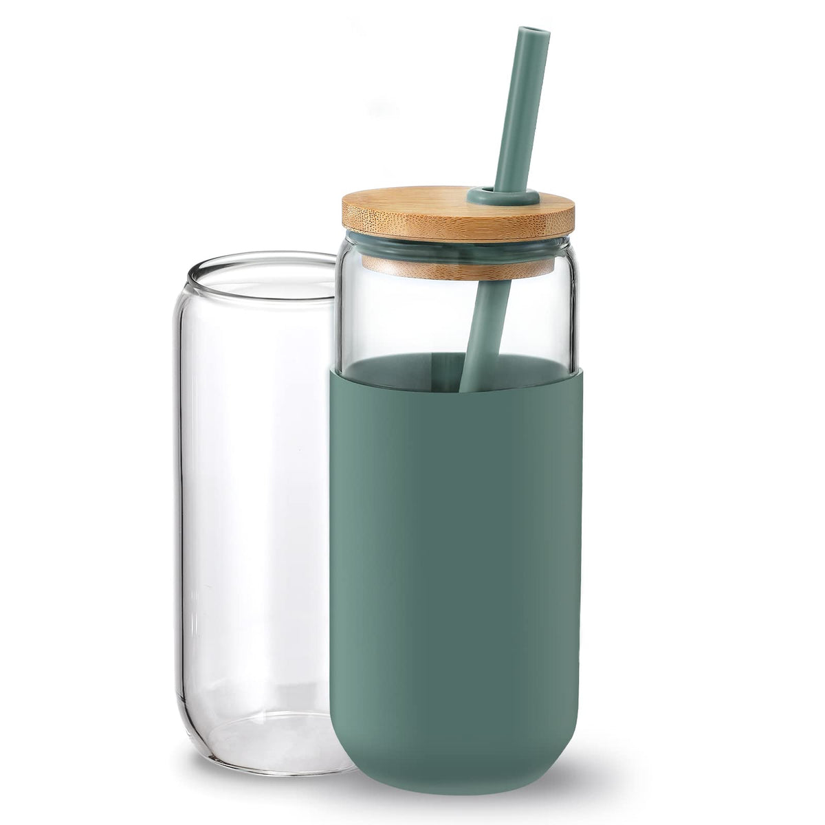 20oz Glass Water Tumbler with Silicone Protective Sleeve - Beer Shaped Glass Cups with Straw and Bamboo Lid, Iced Coffee Glasses, Cute Drinking Glasses for, Water Smoothie, Boba Tea, Gift - Pink