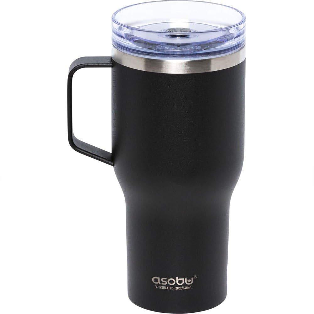 asobu Extra Large Travel Explorer Tumbler for Hot and Cold with Stainless Steel Removable Coffee Mug Sleeve - Straw and Flip Open Sip Spout, 34 oz / 25 oz (Basil Green)