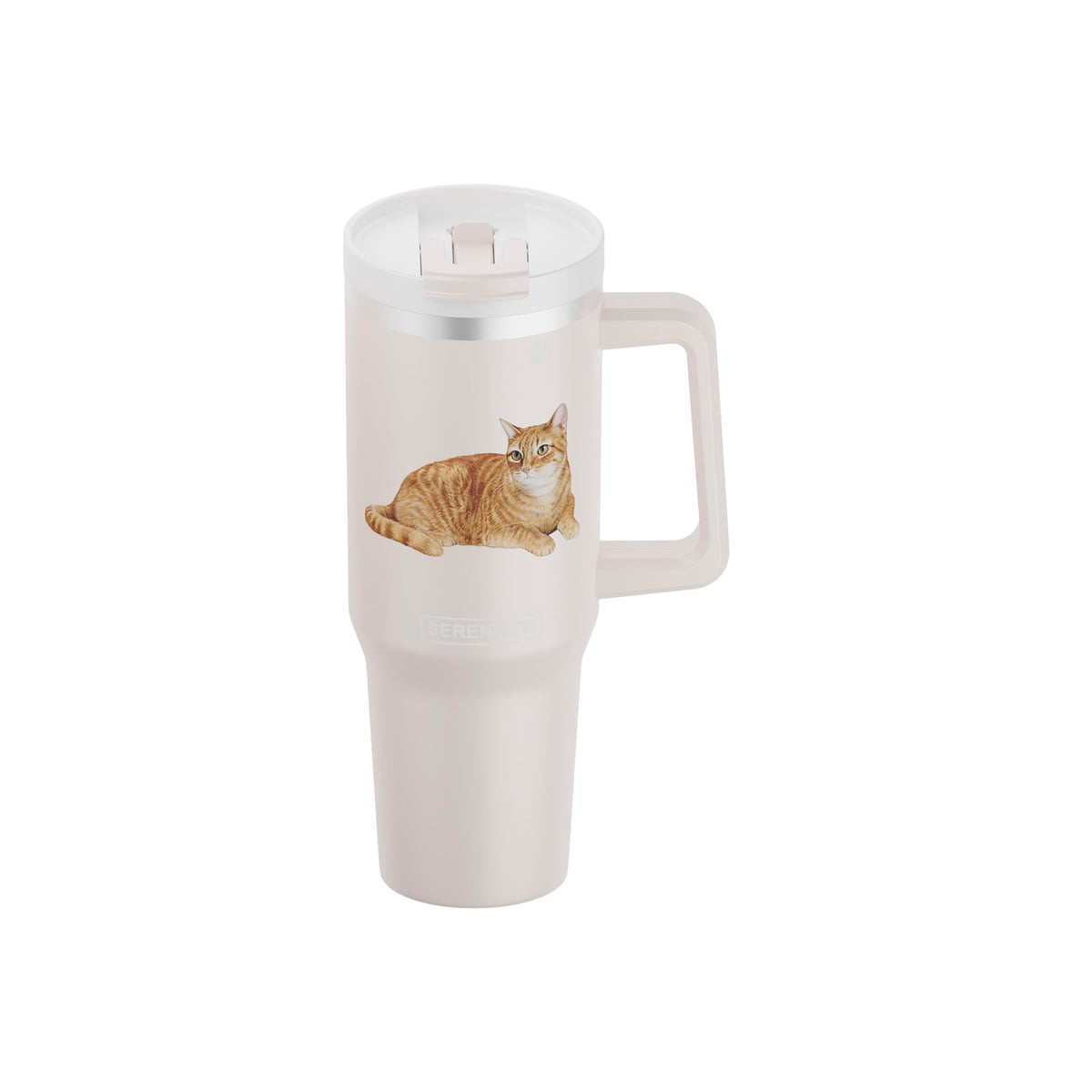 SERENGETI 40oz Ultimate Tumbler with Handle and Straw - Vacuum Insulated Tumbler with Straw and Lid - Stainless Steel Travel Mug for Pet Lovers - 3D Designs of your favorite Cat (Silver Tabby)