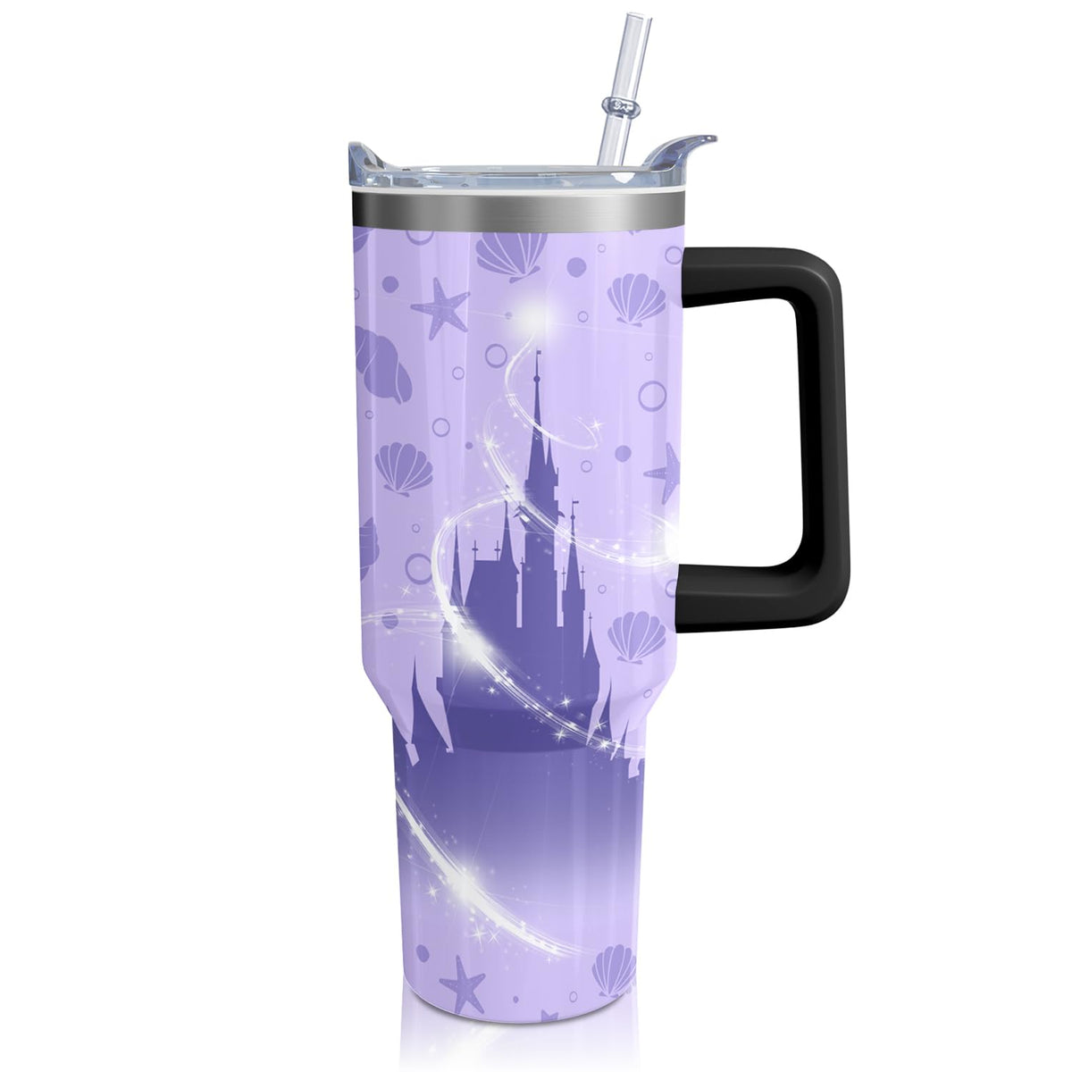 Cartoon Seafloor Princess Tumbler with Handle & Straw | Sea World | Travel Coffee Mug -Birthday/Christmas Gift to Girl/Women