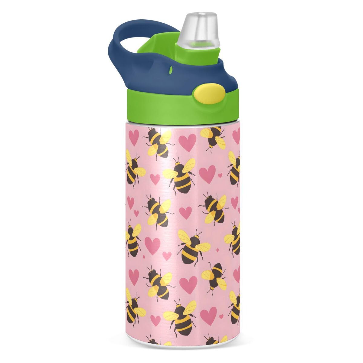 ALAZA Zebra Cartoon Blue Kids Water Bottles Insulated Stainless Steel Tumbler Travel Cup Lids Straw Double Walled Leakproof 12 OZ for Boys Girls