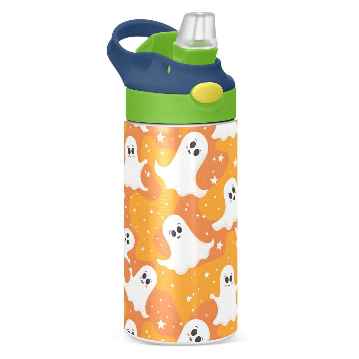 ALAZA Zebra Cartoon Blue Kids Water Bottles Insulated Stainless Steel Tumbler Travel Cup Lids Straw Double Walled Leakproof 12 OZ for Boys Girls