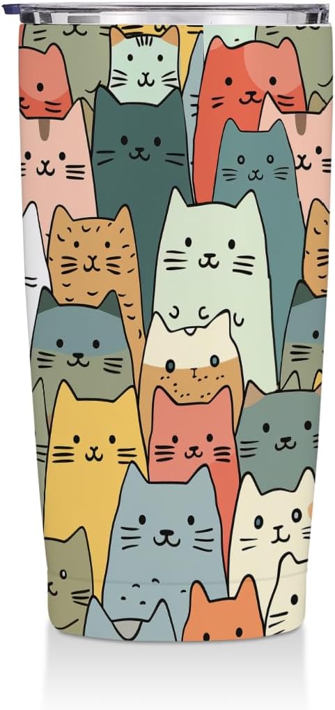 Cute Cat 20 oz Tumbler, Funny Cats Stainless Steel Insulated Water Bottle