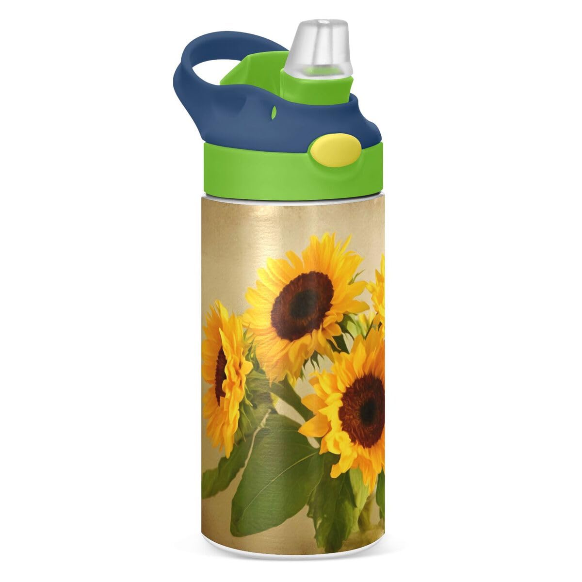 ALAZA Zebra Cartoon Blue Kids Water Bottles Insulated Stainless Steel Tumbler Travel Cup Lids Straw Double Walled Leakproof 12 OZ for Boys Girls