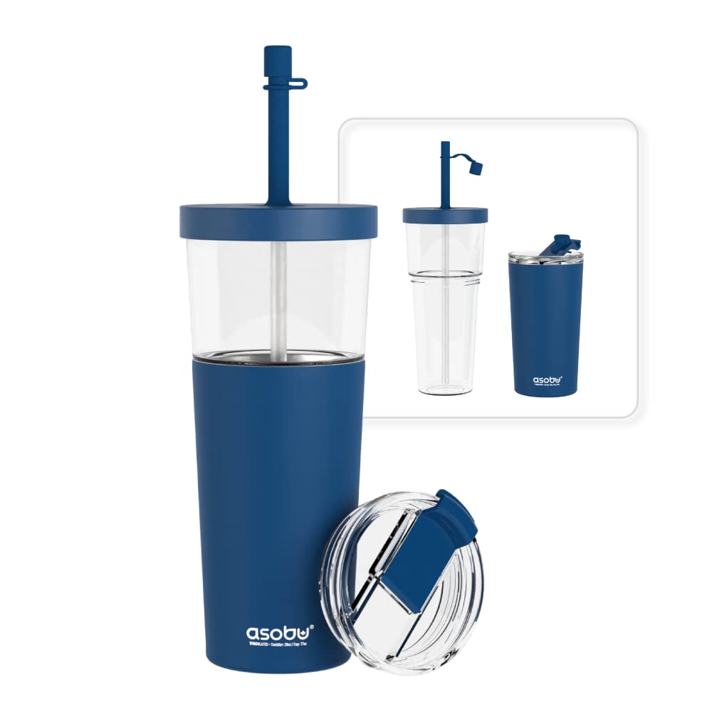 asobu Ocean Stainless Steel Tumbler with Flexible Straw Lid | Insulated Water Bottle for Ice Coffee, Cold Brew | Flip Open Lid for Hot Tea and Coffee | Reusable Travel Cup 27 Ounce (Mint)