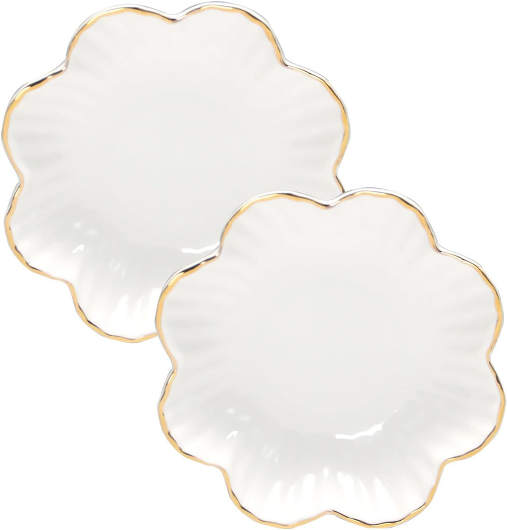Porcelain Serving Dish,Ceramics Flower Relish Tray with Metallic Rim, 8inch