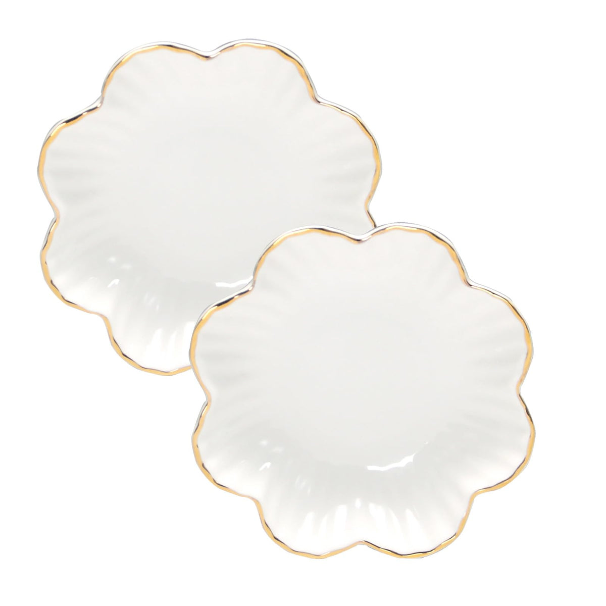 Porcelain Serving Dish,Ceramics Flower Relish Tray with Metallic Rim, 8inch