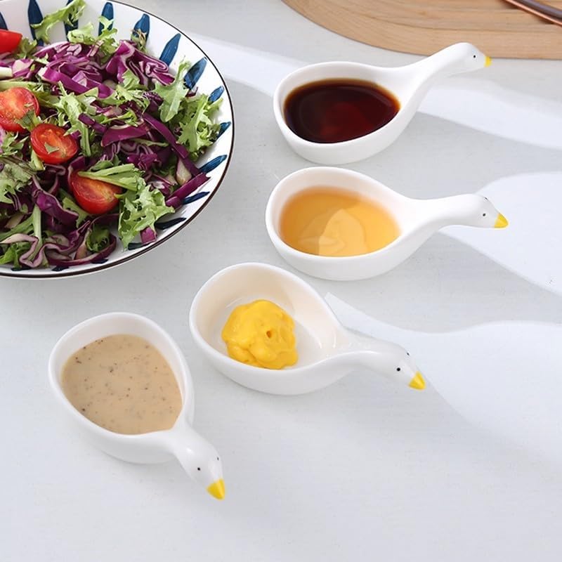 Cartoon Swan Dipping Dishes 5PCS White Plastic Creative Condiment Plates, Multi-Purpose Sauce Bowls for Party Hot Pot BBQ, Stackable Seasoning Dish Set
