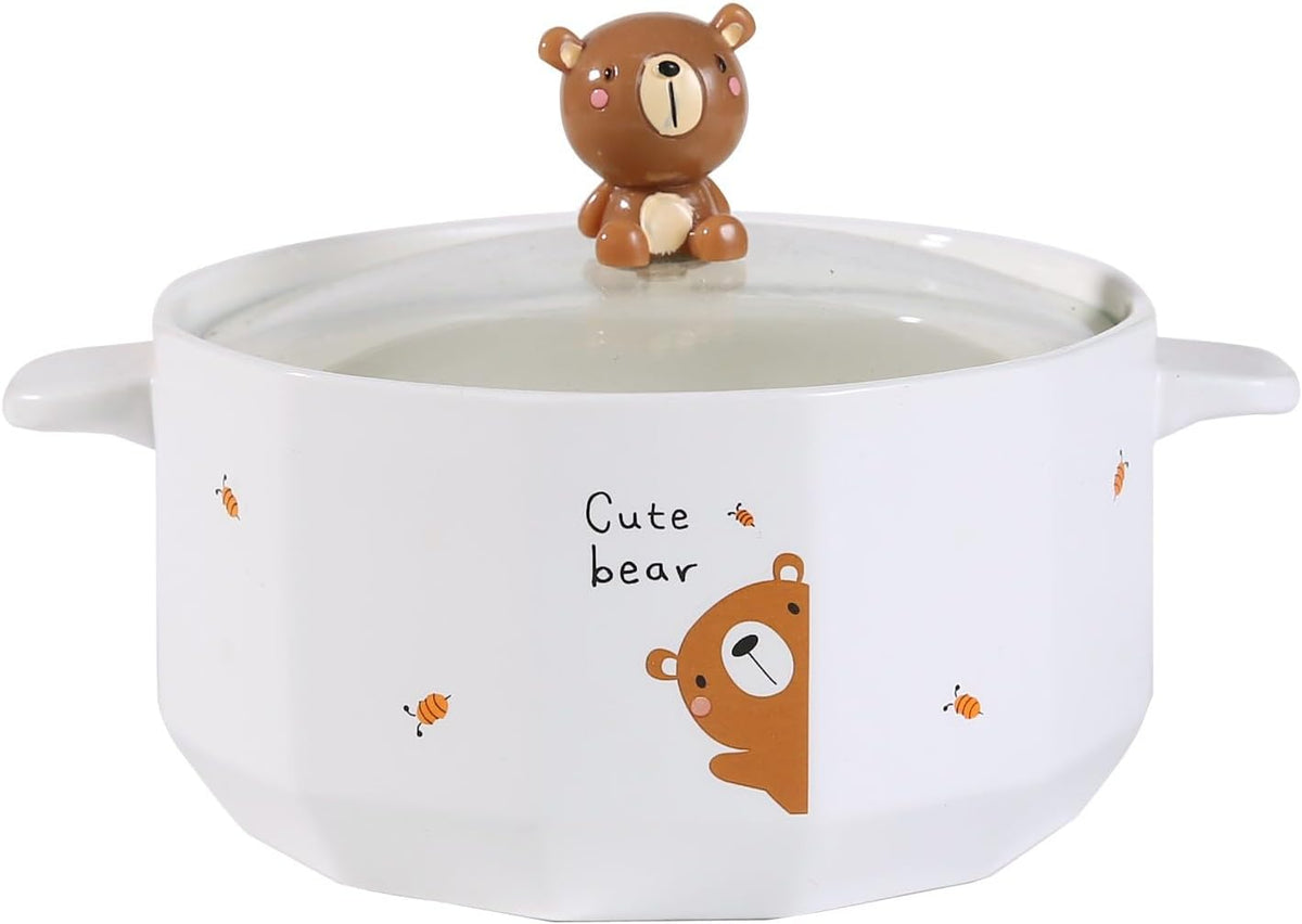 Urban Tokyo Whimsical Characters Porcelain Ramen Noodle Bowl with Glass Lid 30 fl oz Bowl With Side Handles For Udong, Pho, Tomyum Ramen Noodle Soup (Rabbit)